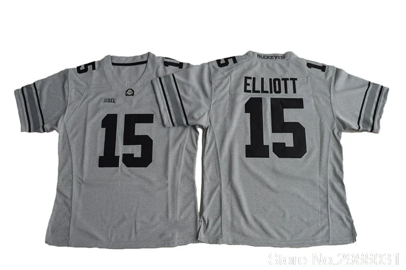 Серый Мужская майка Ohio State Buckeyes 15 Ezekiel Elliott college, черная, белая, красная, сшитая, размер S-3XL - Цвет: Серый