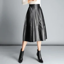 FOLOBE/ осенне-зимняя новая корейская модная Длинная черная юбка Женская высокая талия тонкая плиссированная юбка из искусственной кожи юбка