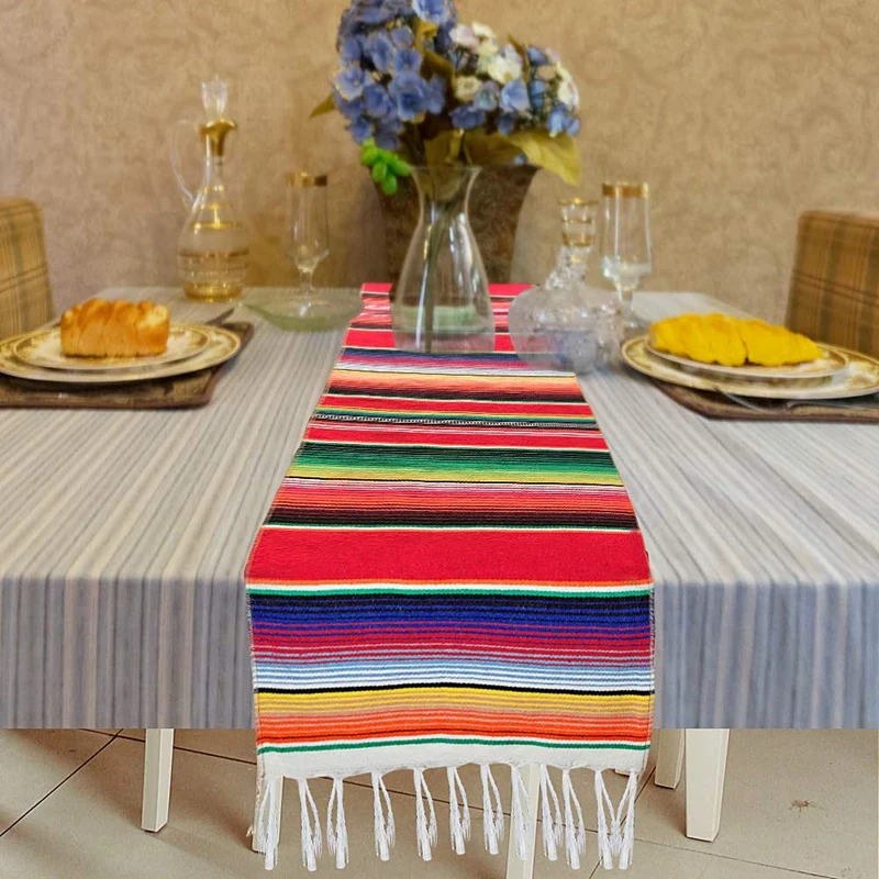 

2 Pack 14 By 84 Inch Mexican Table Runner 14 x 84 Inch Mexican Party Wedding Decorations Fringe Cotton Serape Blanket Table Runn