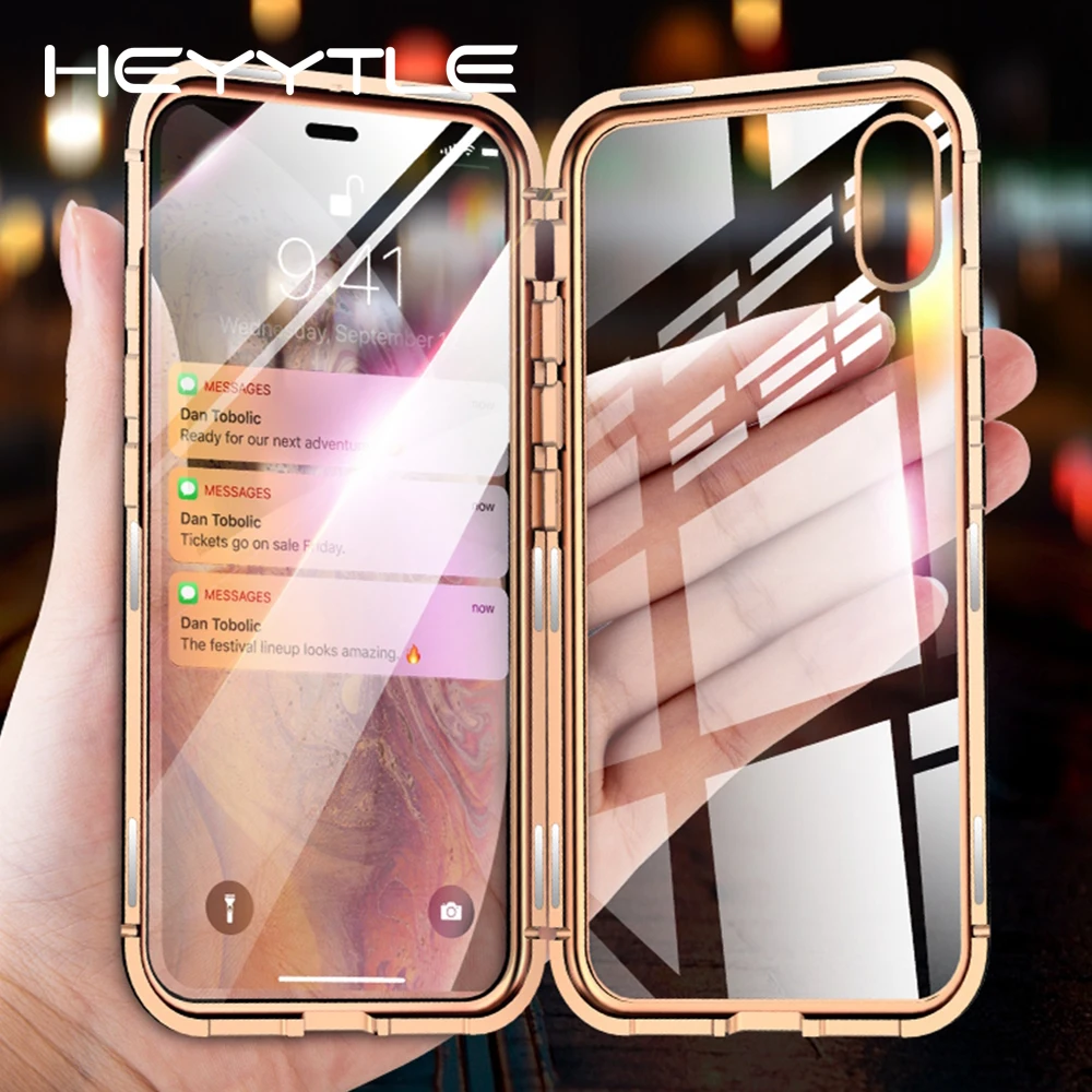 

Heyytle Double Sided Glass Magnet Case For iPhone 8 7 Plus 6 6s 9 Metal Magnetic Case For iPhone X XS MAX XR 360 Full Cover Case