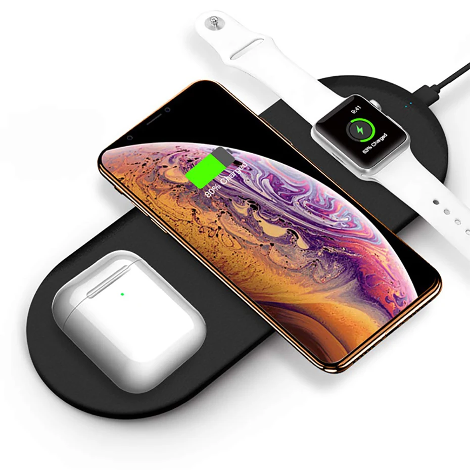 3 в 1 QI Беспроводное зарядное устройство для Iphone X XS Max XR 8 Беспроводная зарядная панель для зарядное устройство для airpods станция для Apple Watch 4 3 2 1