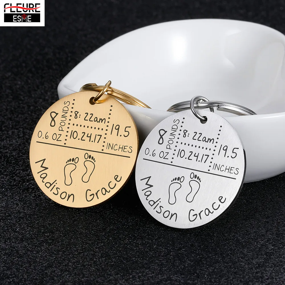 Father Baby Keychain Personalized Name Date of Birth Weight Time Height for Newborn Commemorate Baby Stats Keyring New Mom Gift afbeelding