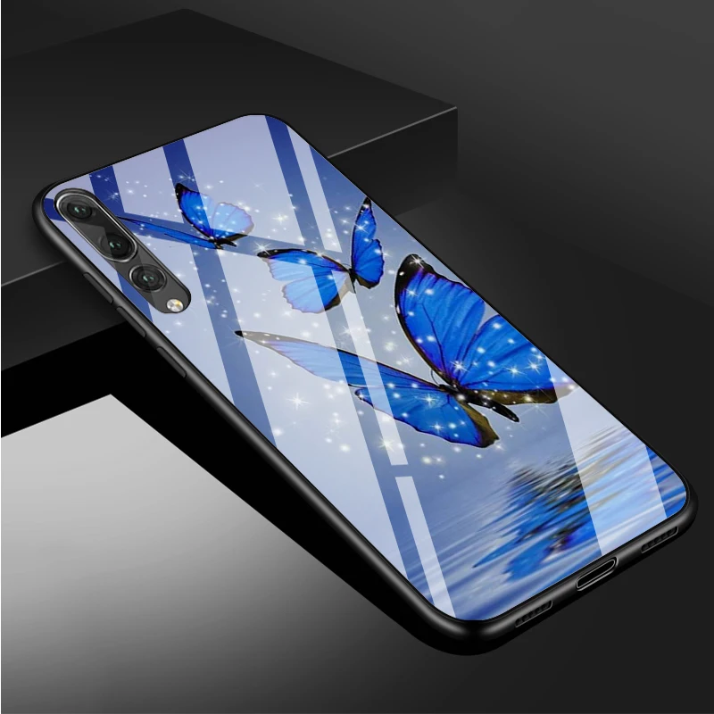 huawei pu case Butterfly Tempered Glass Phone Case For Huawei P20 P30 P40  P40 Lite Pro Psmart Mate 20 30 Cover Shell silicone case for huawei phone