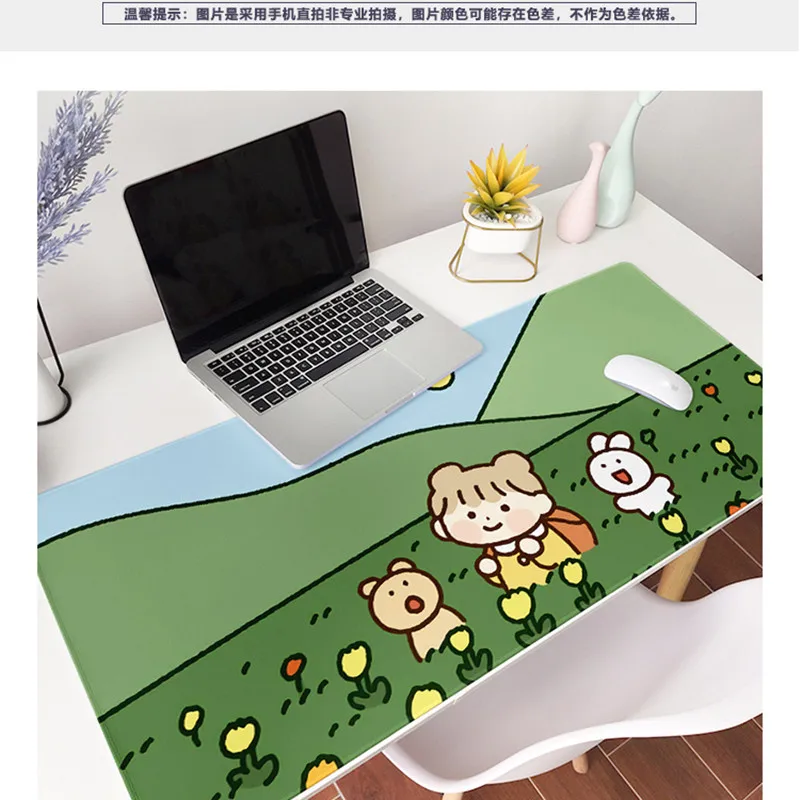 90x40cm Countryside Fresh White Clouds Alpine Beautiful Table Mat Cute Cartoon Girl Mouse Pad Non-slip Wrap