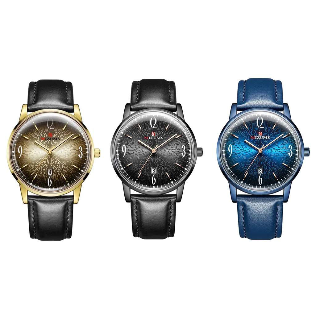 Minimalist Men's PU Leather Band Quartz Watch Waterproof Calendar Window Fashion Quartz Wristwatches 