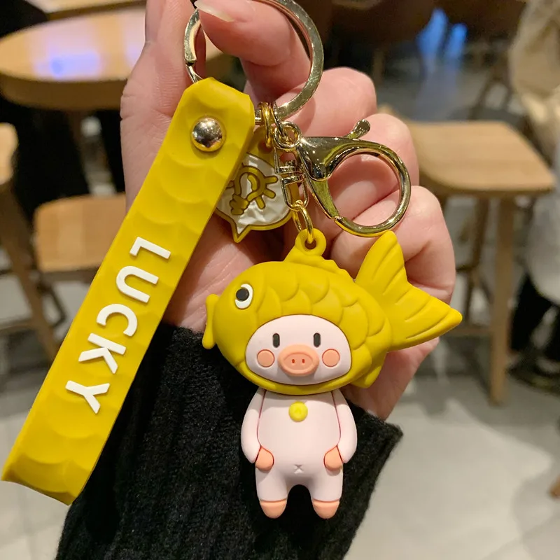 Kawaii Cartoon Panda Pendant Keychain Female Ins Creative Cute Pig Phone Key Chain Couple Lovers Car Lanyard Girl Gift Child Toy