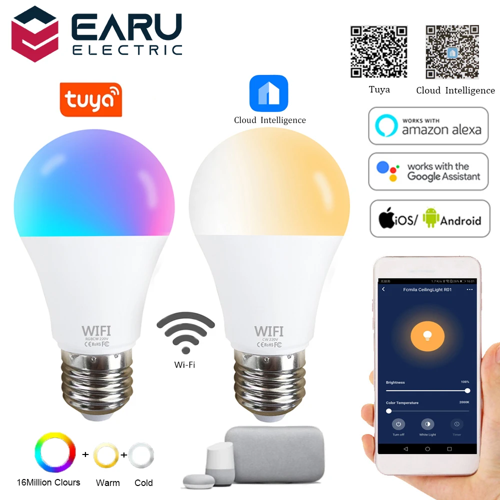 

Умная лампа B22 E27 с регулировкой яркости, светодиодный светильник RGB с Wi-Fi, работает с Alexa/Google Home, функция RGB с белым таймером, волшебная лампа, 15 Вт