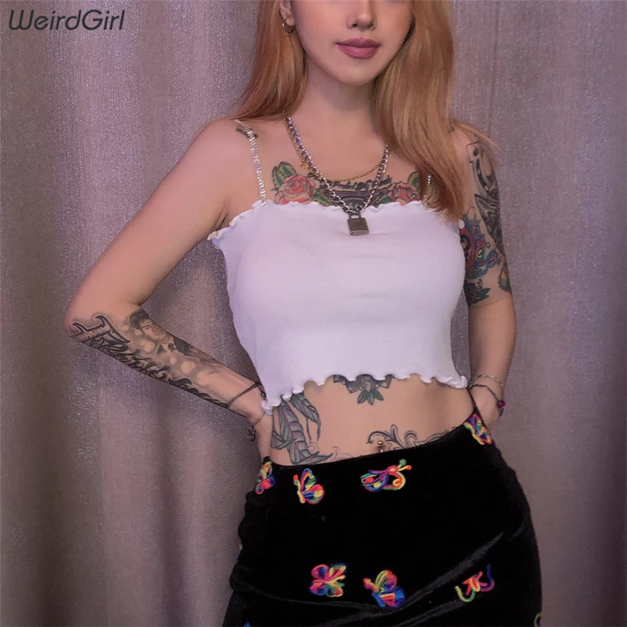 Weirdgirl/Женские однотонные пикантные Клубные вечерние топы, женские топы с металлическими оборками без бретелек, эластичные укороченные топы, женские футболки, Новинка лета