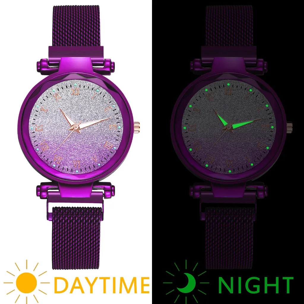 Vansvar роскошные женские часы браслет с магнитной застежкой из нержавеющей стали Небесно светящиеся кварцевые часы Кристальные наручные часы подарок