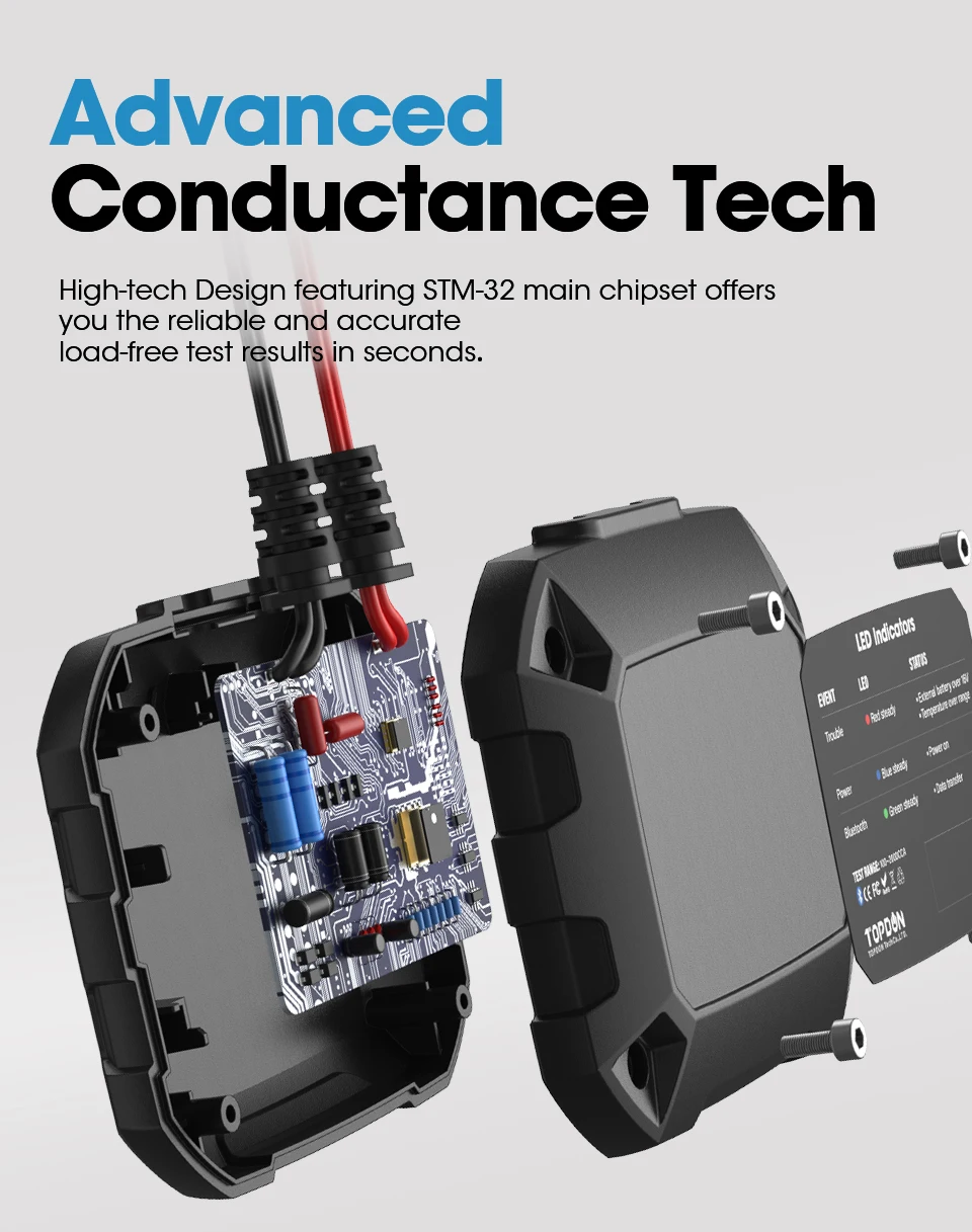 TOPDON Bluetooth Автомобильный Батарея тестер BT мобильного 12V Беспроводной монитор 100