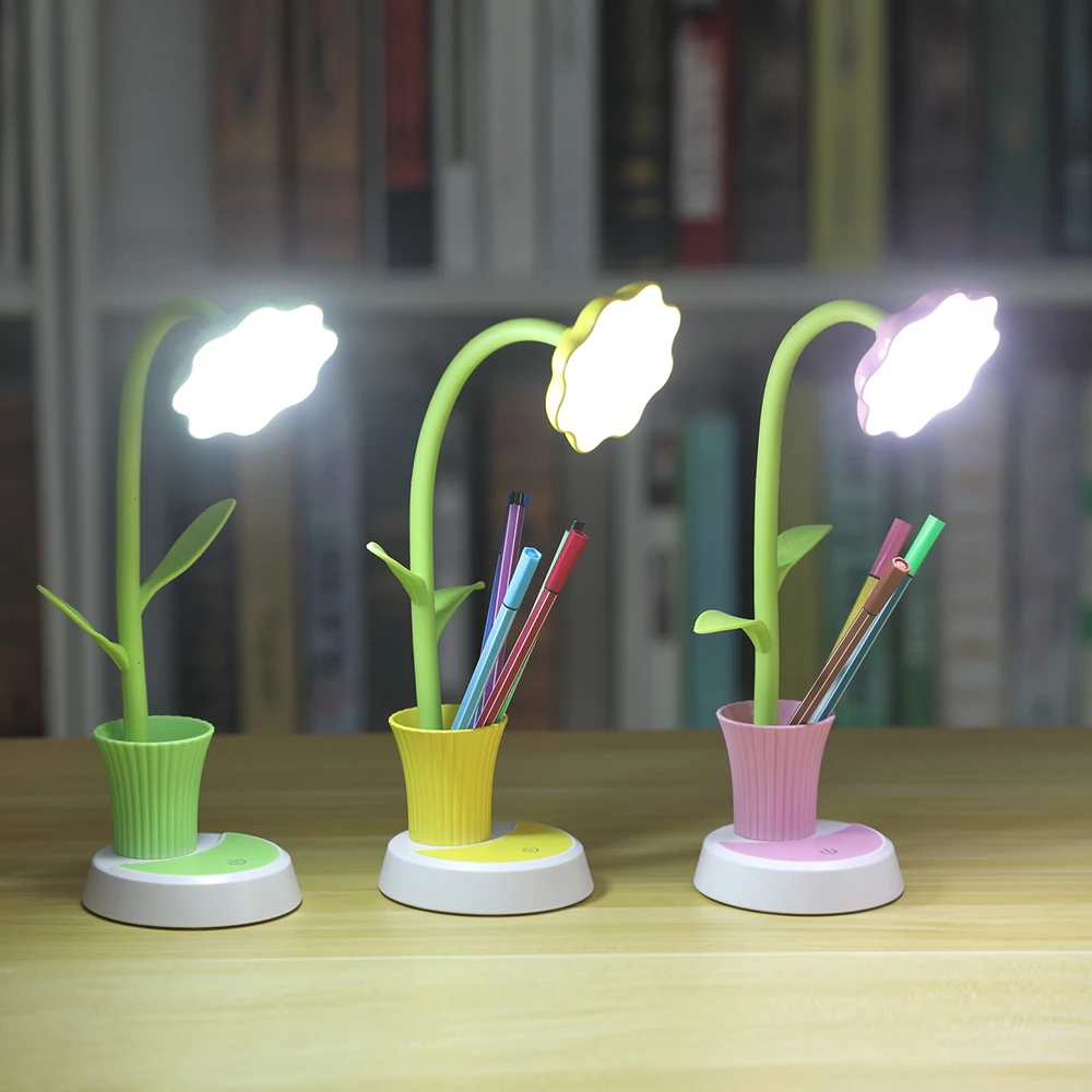 2 In 1 LED Table Lamp USB Chargeable LED Sun Flower Desk Lamp with Pen Holder Children Reading Eye Protection Table Light Lamps