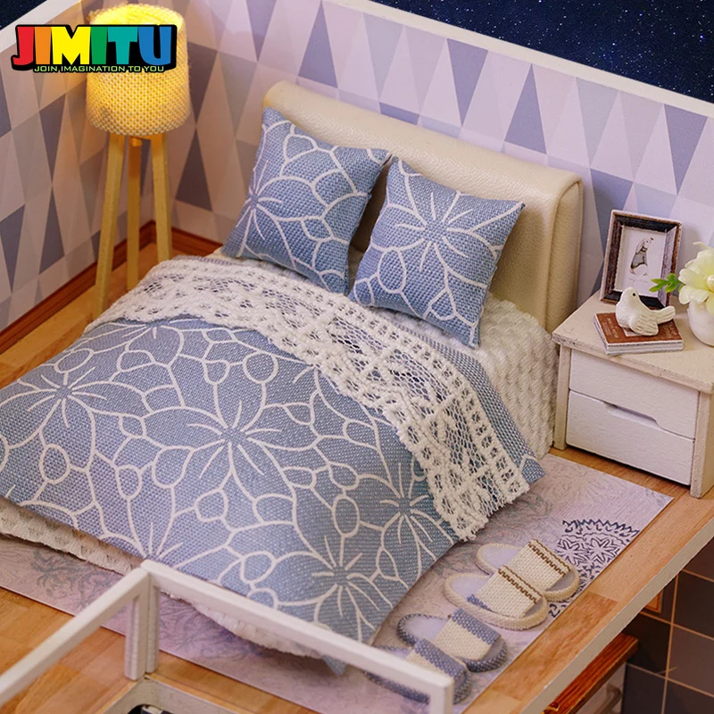 JIMITU CuteRoom синий время Кукольный дом DIY Миниатюрные с мебель музыка светильник крышка Миниатюрная модель подарок декор и надписью «Love» для игрушек