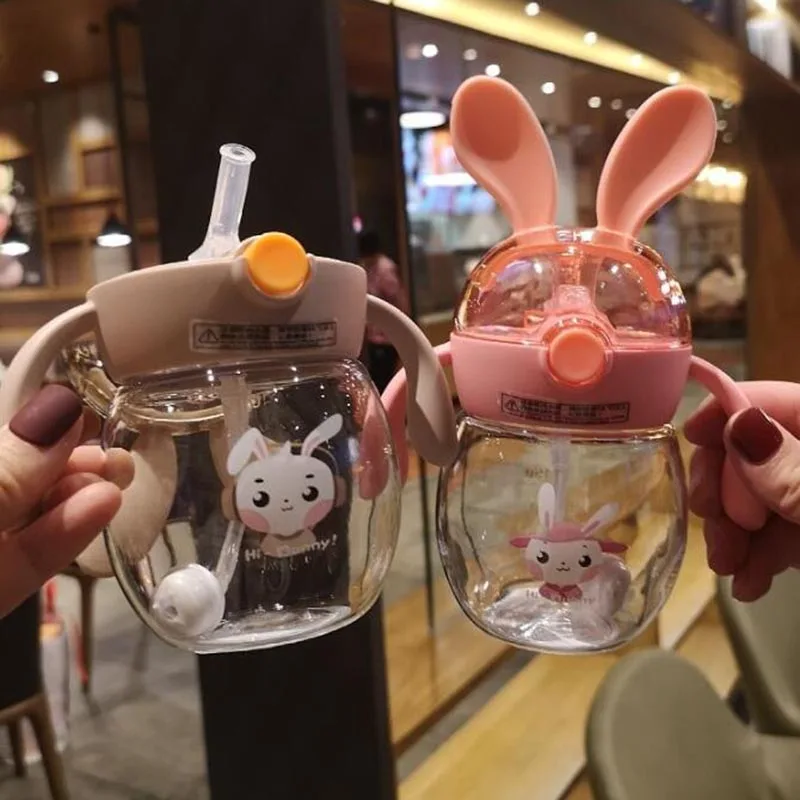 360 Drinking Wide Mouth Feeding Bottle Water With Handle Silicone Straw Training Milk Babies Suction Cups Leakproof