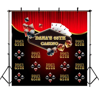

Neoback 65th Birthday Backdrop Poker Step and Repeat Background Casino Party Banner Decoration Adult Customized Photo Studio