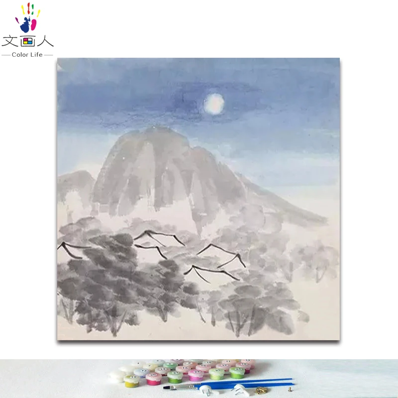 DIY картинки для раскраски по номерам с Qi baishi moon quiet time картина для рисования рельефная картина по номерам в рамке для дома
