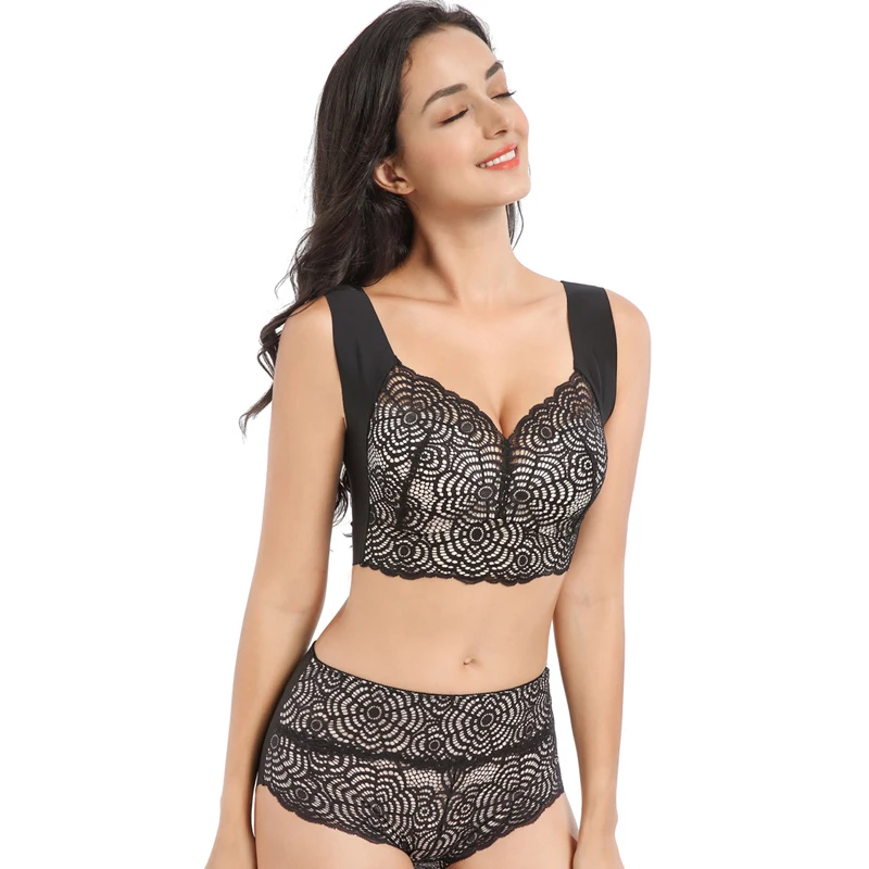 New fashion lace design style 3d cup push up bra set - Цвет: Темно-серый