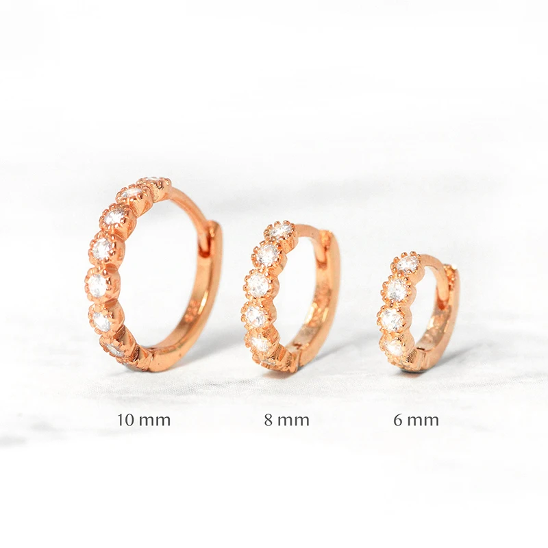 6mm/8mm 925 Sterling Silver Circle Zircon CZ Hoop Earrings for Women Gold/Rose gold/Silver Small Round Earrings Fashion Jewelry