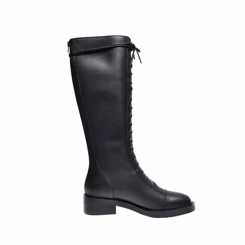 Bottes femme/сапоги для верховой езды женская новая зимняя теплая обувь сапоги в стиле панк из натуральной кожи на шнуровке ботфорты