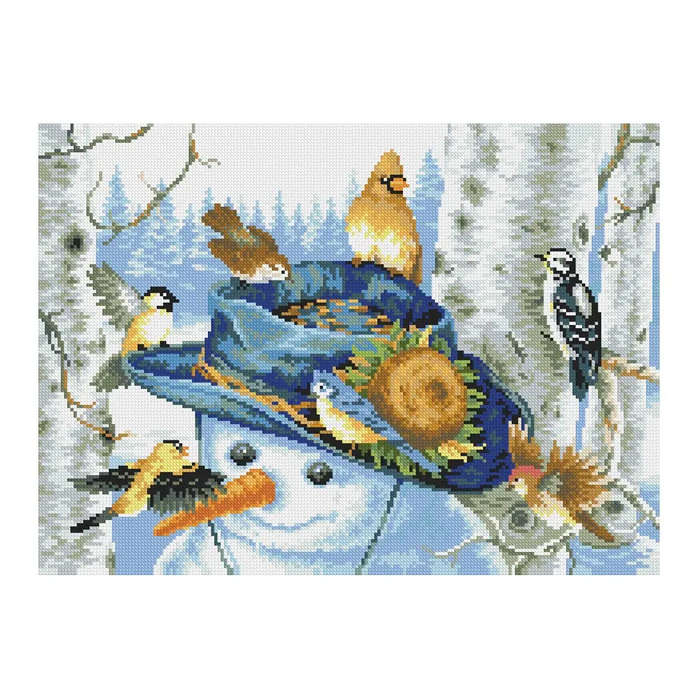 Зимний лес птица Снеговик Алмазная картина круглый полный дрель мультфильм