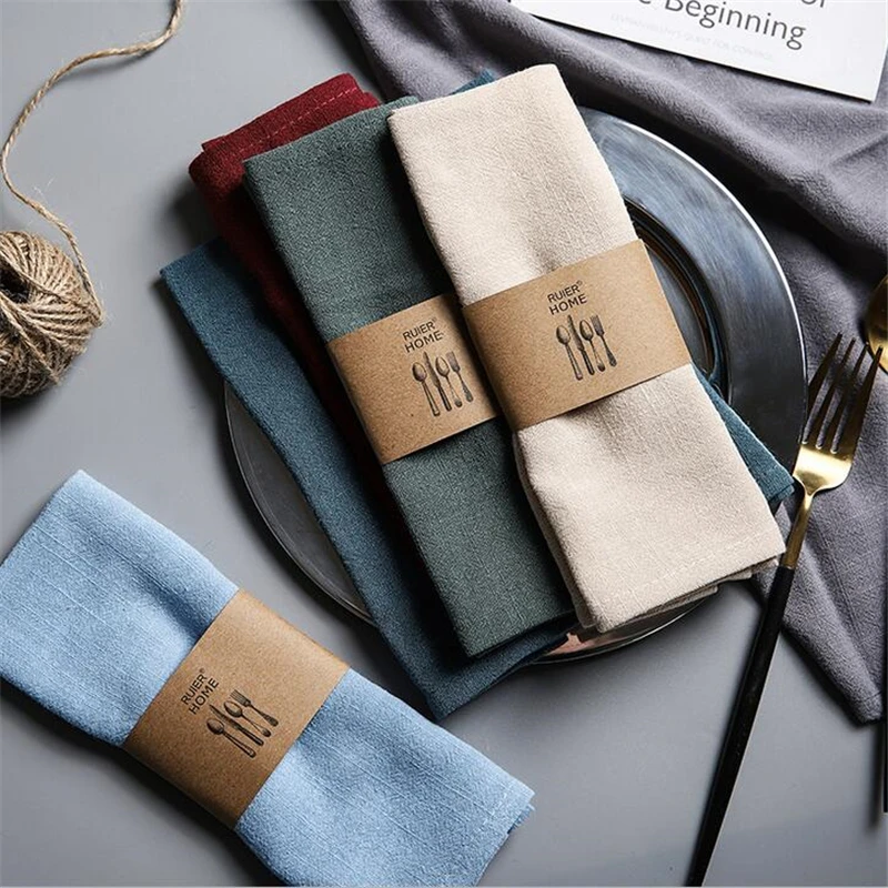 Cotton Linen Cloth Napkin Polyester Handkerchief For Diner Party Xmas Solid Cup Dishes Napkins Table Decorative | Дом и сад