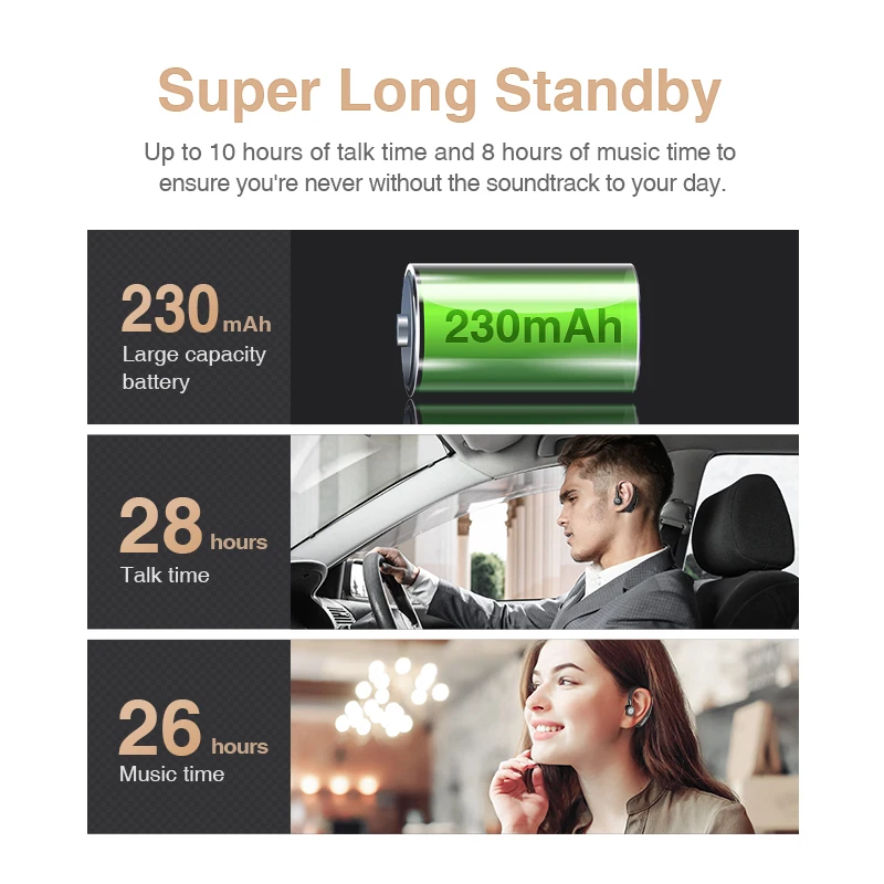 KUSDO Bluetooth наушники беспроводные наушники гарнитура вкладыши с HD микрофоном для телефона iPhone samsung xiaomi