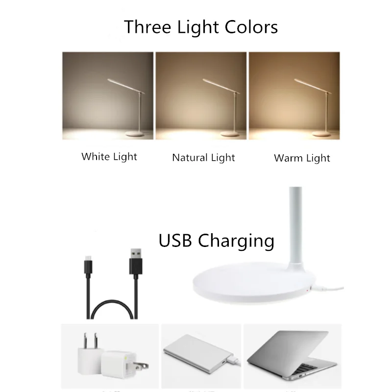 LED viedā bezpakāpju aptumšojoša galda lampa lasīšanai acu aizsargs salokāms USB uzlādes galda apgaismojums guļamistabas kopmītņu naktslampas_voghion.com