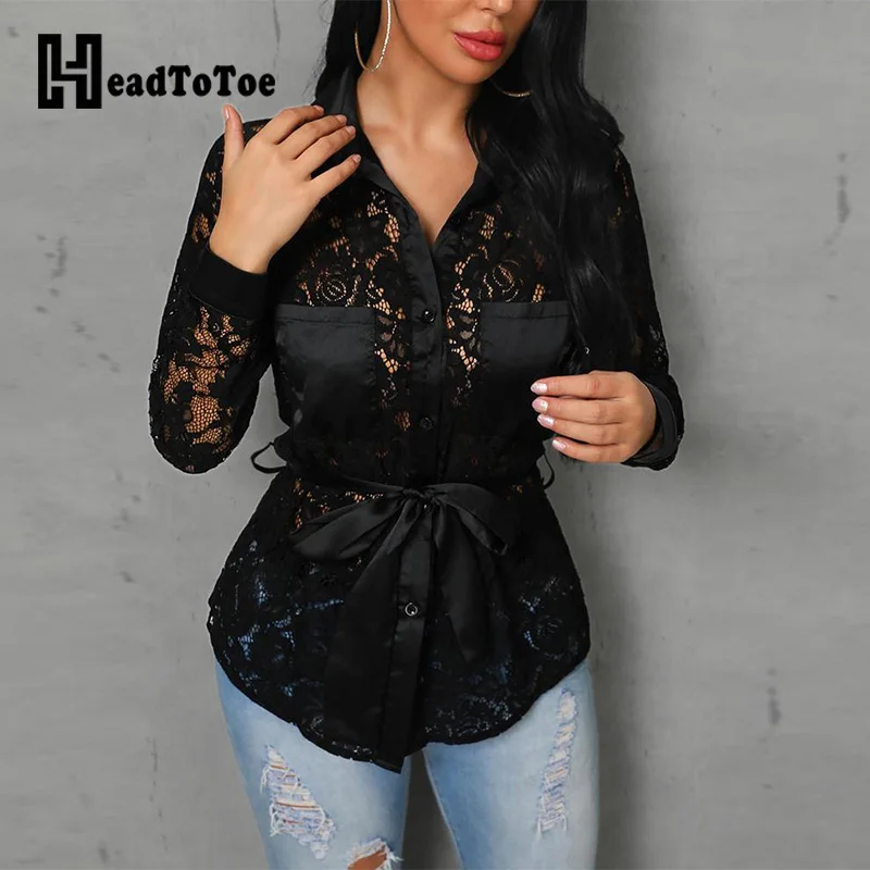 

Pocket Detail Tie Waist Lace Shirt