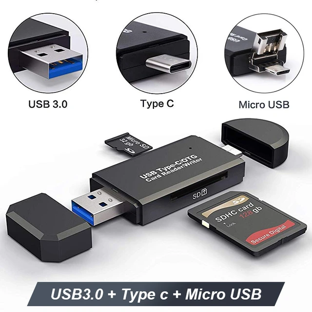 Lecteur de carte SD USB 3.0, OTG, Micro USB, Type C, Lecteur de carte  mémoire SD, TF, USB Type-C OTG - AliExpress
