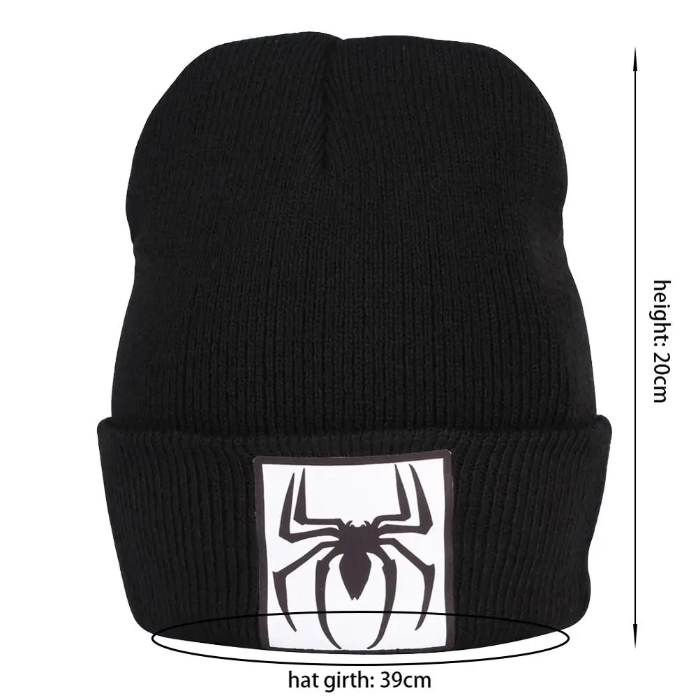 Мужские черные шапки Человек-паук шапочки Skullies Bonnet зимняя шапка для девочек холодная короткая шапка с помпоном меховая шапочка с черепом теплая вязаная шапка
