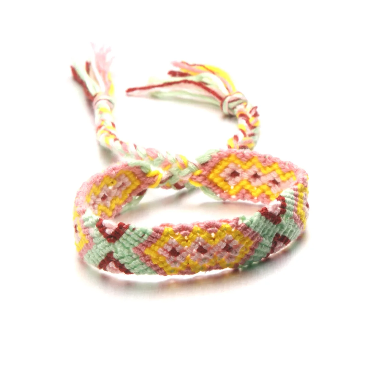 New Boho Rainbow Braided Plaited Ribbon Bracelet Geometric Pattern Cotton Rope Chain Friendship Bangles Handmade Woven Jewelry