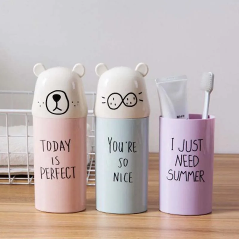 

Portable Travel Set Toothbrush Cup Storage Box Home Bear Organizer Toothpaste Tooth Brush Bathroom Wash Gargle Cup