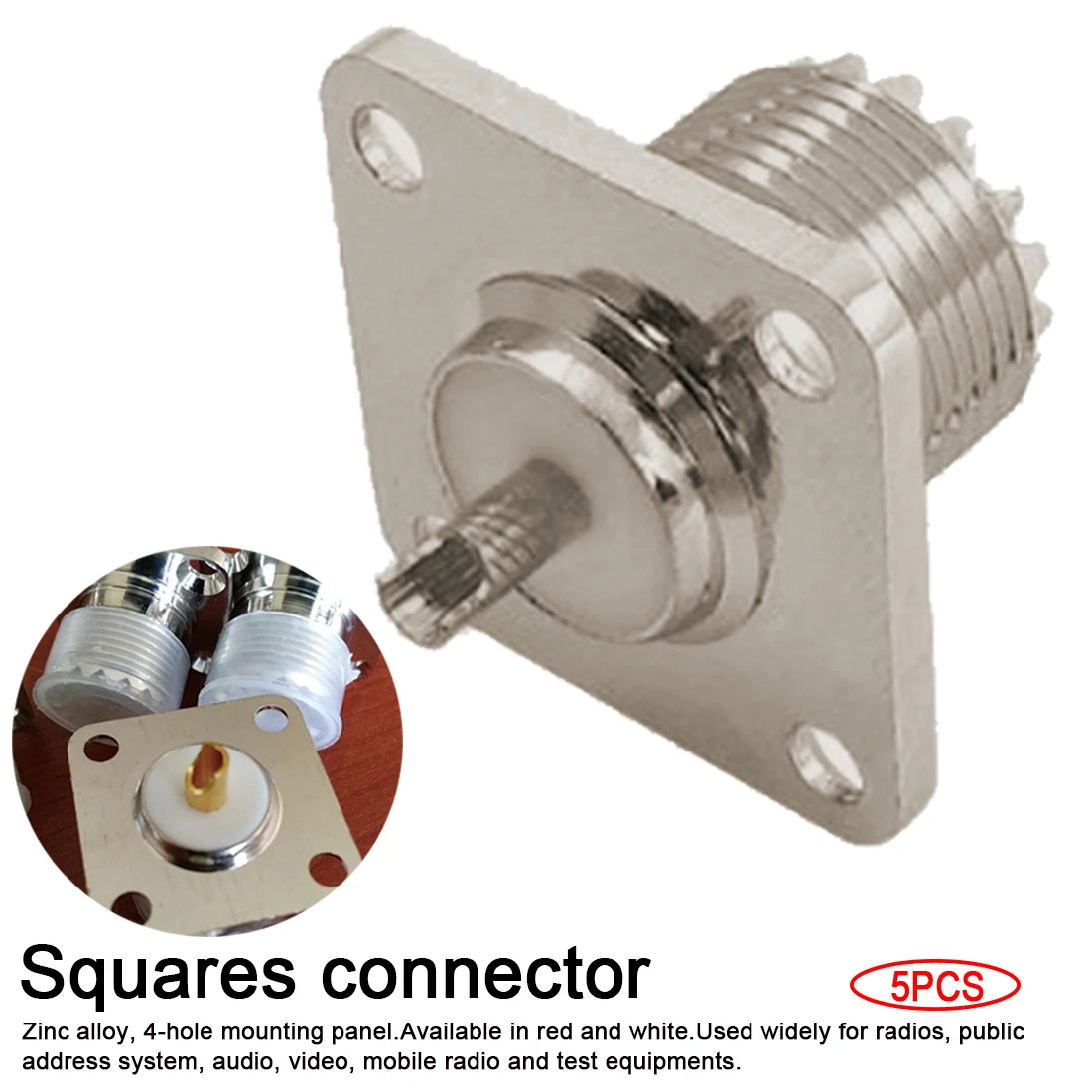 

5pcs UHF squares socket Female coaxial connector Panel Chassis Mount Solder Cup RF Connector