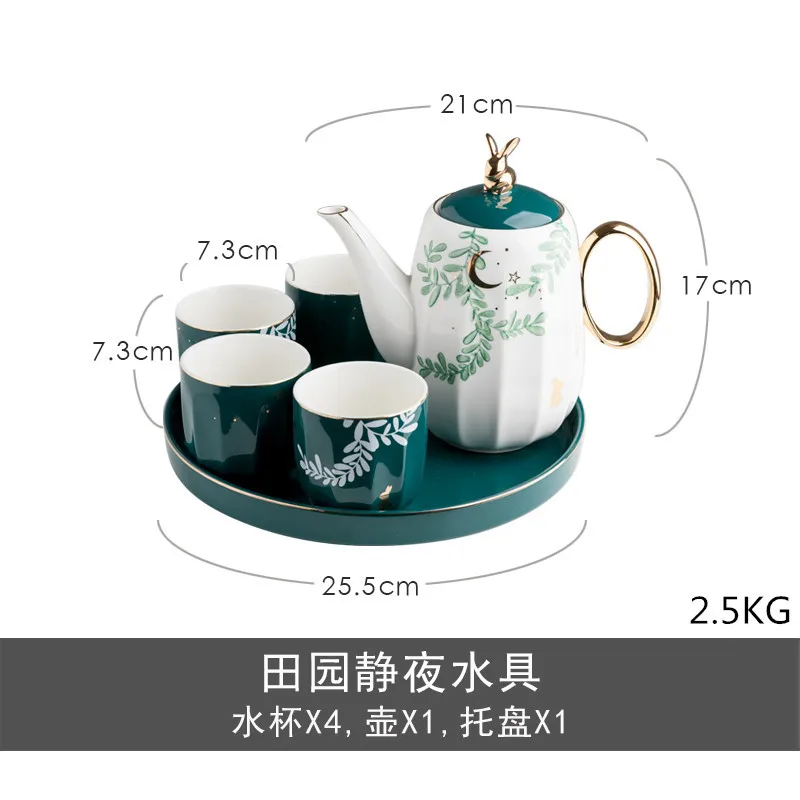 С подарочной коробкой, деревенский стиль, кофейный сервиз, роскошный фарфоровый чайный сервиз, расширенный горшок, чашка, керамическая кружка, чайная посуда, набор, свадебный подарок - Цвет: Зеленый