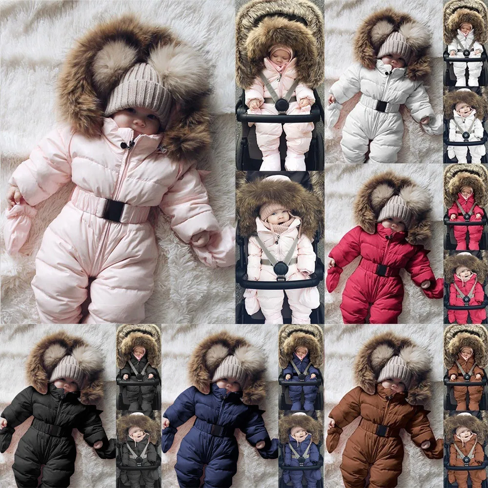 Зимний комбинезон-жакет для маленьких мальчиков и девочек; комбинезон с капюшоном; теплое плотное пальто; верхняя одежда; Рождественская одежда для малышей; зимние комбинезоны