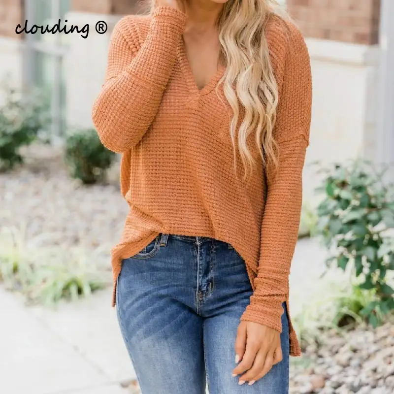 

Loose Sexy Knitted V Neck Sweater Plus Size Oversize Sweater Sweaters Pullover Knitted Winter Knitwear G1796 Women Long Sleeve