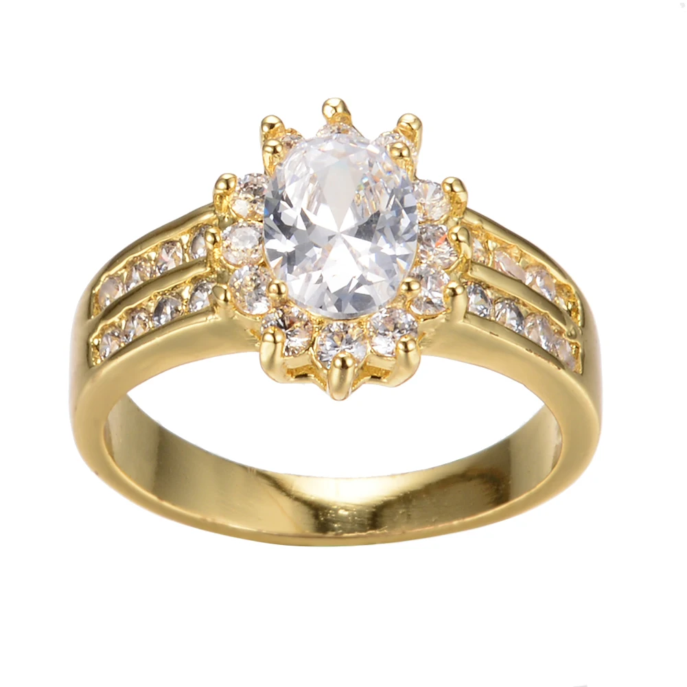 Girls White Crystal Zircon Ring Charm Oval Stone Rings For Women Men Wedding Jewelry Vintage Fashion Yellow Gold Engagement Ring