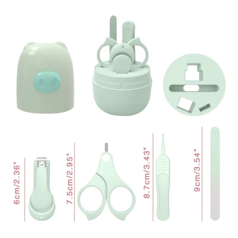 

4pcs Baby Healthcare Kits Baby Nail Care Set Infant Finger Trimmer Scissors Nail Clippers Cartoon Animal Storage Box for Travel