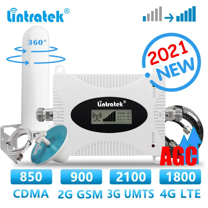 Lintratek 4G Amplificatore Cellulare Cdma 850 900 1800 2100Mhz Lte Gsm 2G 3G 4G Ripetitore Cellulare Cellulare Set Antenna Omni