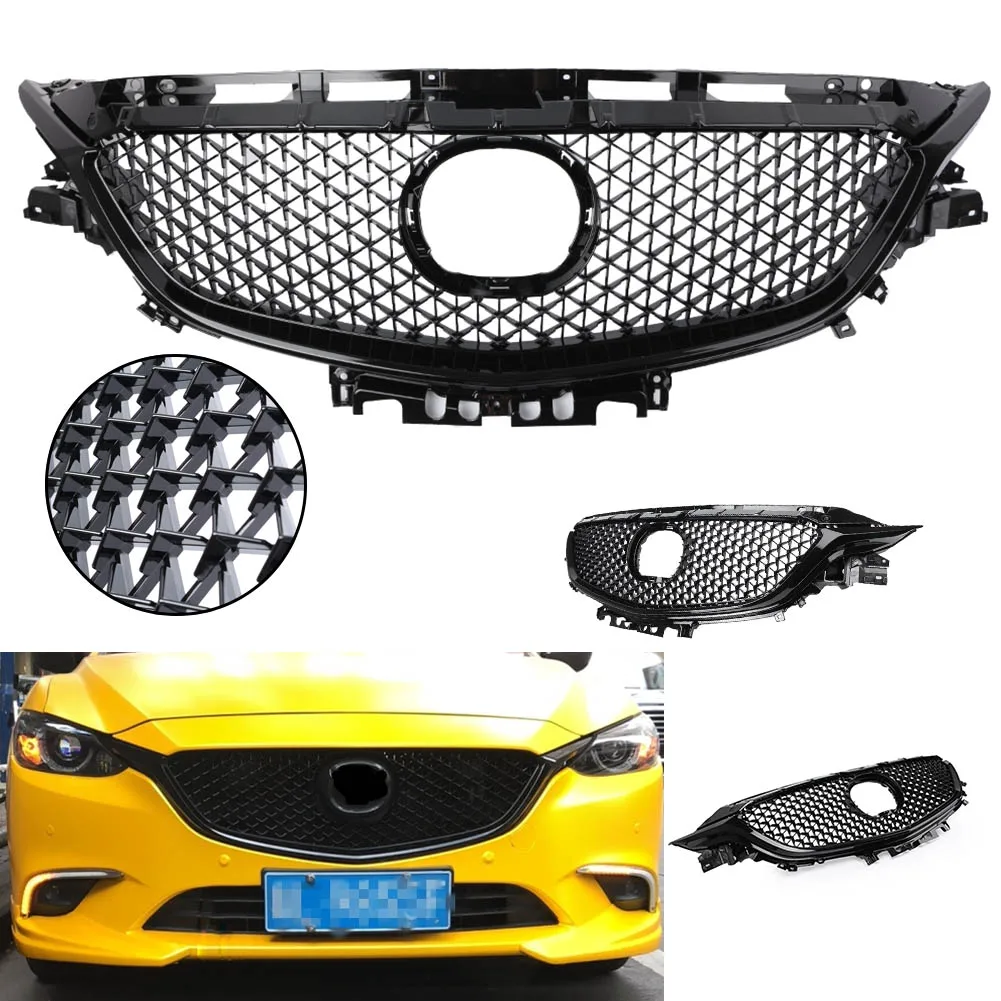 

New Style Car Racing Grill For 2017 2018 Mazda 6 Atenza Front Bumper Mesh Grille Gloss Black ABS Plastic
