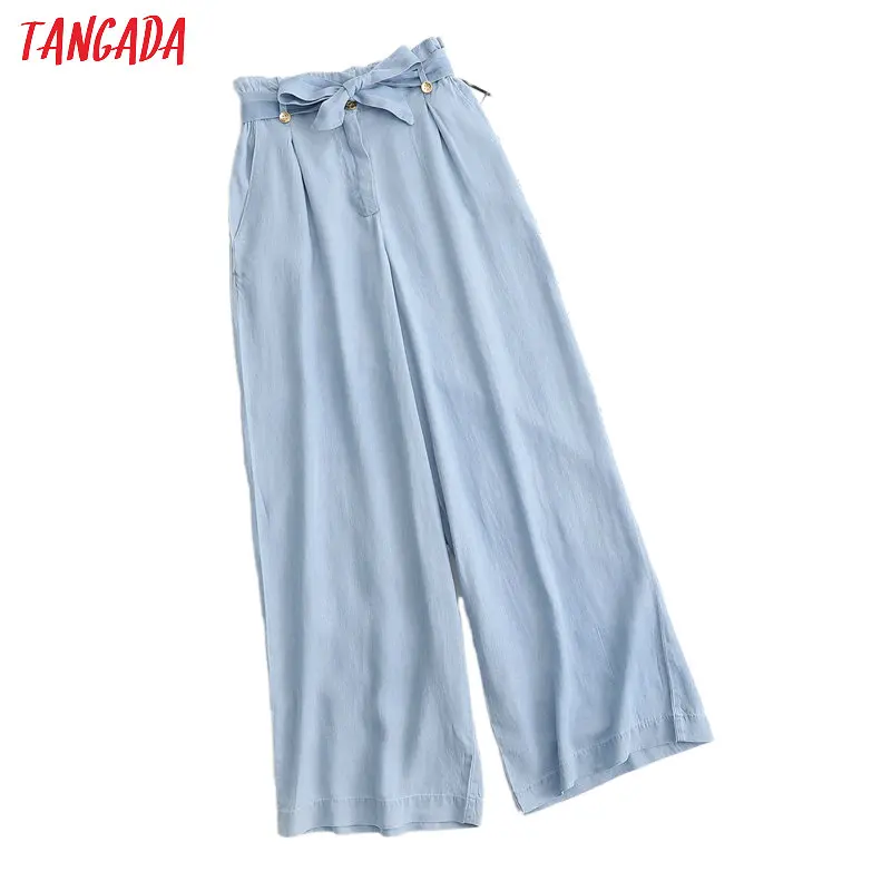 Tangada 2020 summer women wide leg jeans pants with belt long trousers strethy waist female pants 1D307 Tangada 2020 summer women wide leg jeans pants with belt long trousers strethy waist female pants 1D307