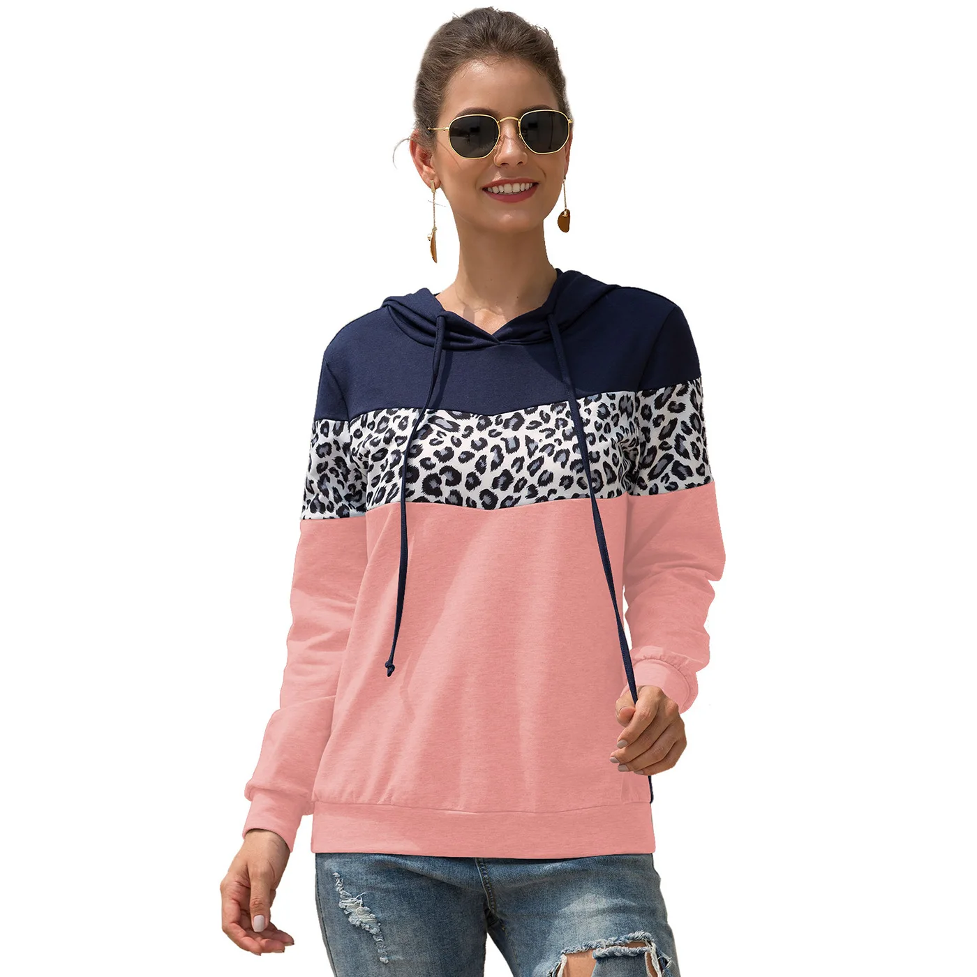 Sudaderas mujer осенние толстовки с капюшоном с Кепка, Толстовка Женская Caual Sudadera Mujer пуловер с капюшоном пэчворк зимние топы - Цвет: Pink