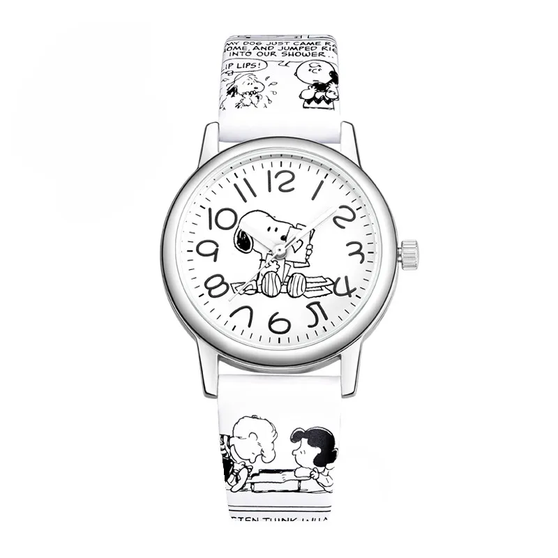 Snoopy, детские часы, детские часы для мальчиков, мультяшный ремешок, студенческие часы, Брендовые повседневные модные милые кварцевые наручные часы, водонепроницаемые - Цвет: Белый