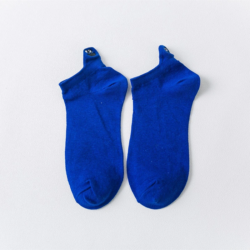 Blue Kawaii, женские носки, счастливые, модные, до лодыжки, забавные Женские носочки, хлопковые, с вышивкой, яркие цвета, 1 пара, Прямая поставка - Color: Blue