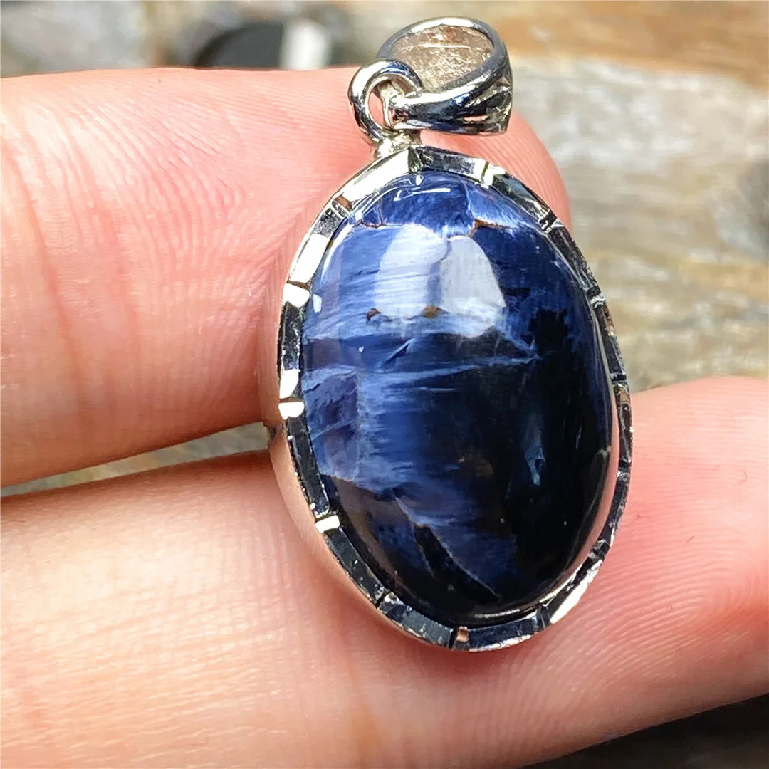 DUOVEKT Top Natural Blue Pietersite Pendant for Woman Man Crystal 22x16x7mm Beads Silver Namibia Firework Energy Oval Stone AAAAA 