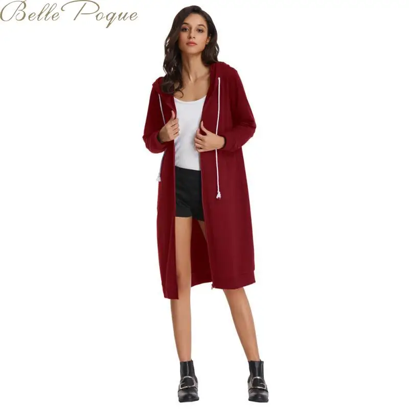 Belle Poque, осенняя Новинка, повседневные куртки с капюшоном на молнии, свободный свитер с длинным рукавом для женщин, женская верхняя одежда