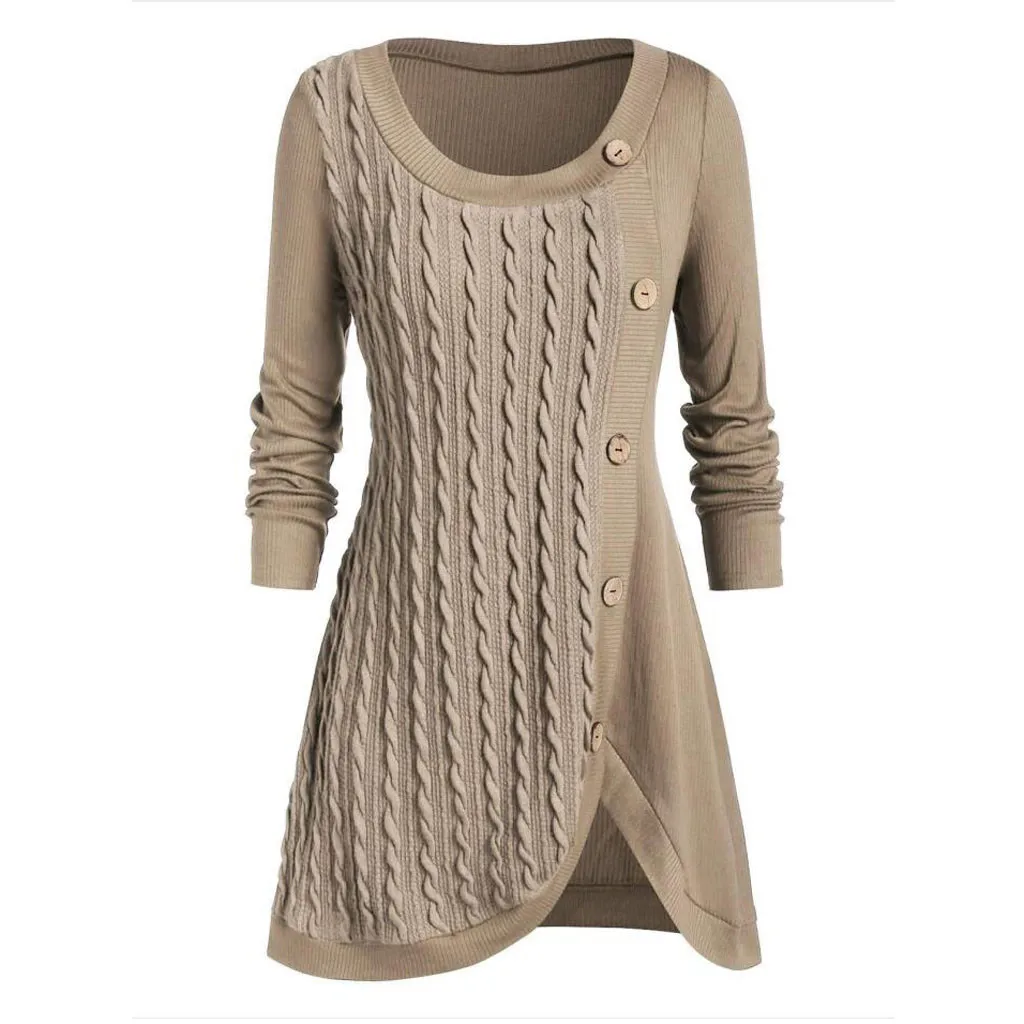MISSOMO, зимний женский свитер,, пуловер с круглым вырезом, длинным рукавом, в клетку, с пуговицами, ажурные, ассиметричные, вязаные свитера, pull femme hiver - Цвет: H