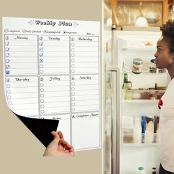 Tableau magnétique de planificateur hebdomadaire et mensuel, tableau blanc effaçable à sec pour réfrigérateur, tableau magnétique pour dessin de messages quotidiens 