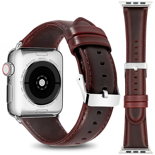 Silver buckle Ремешок для Apple watch ремешок из натуральной кожи 44 мм 40 мм iwatch серия 4 3 ремешок 42 мм 38 мм винтажный кожаный браслет аксессуары - Цвет ремешка: Silver buckle