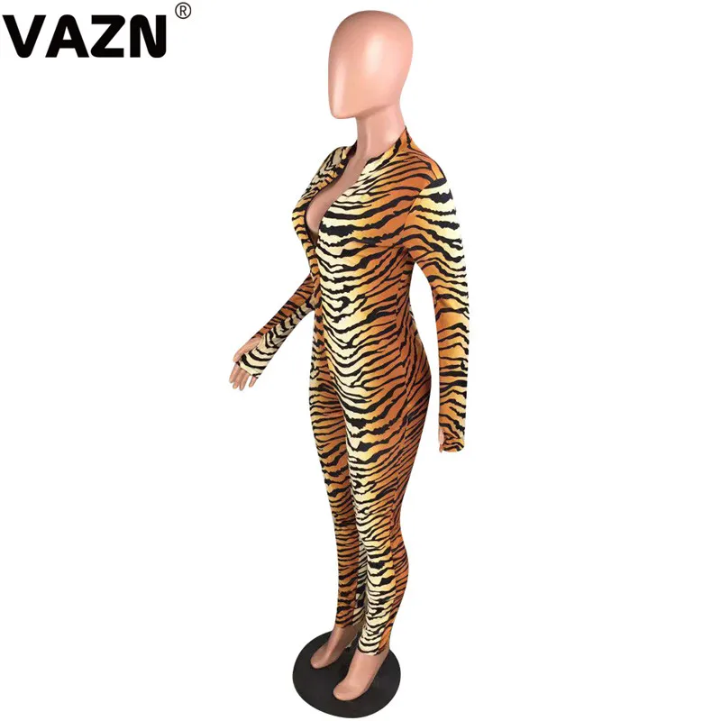 VAZN WYNZ8240, хит, новинка, тигровый принт, сексуальный, свободный, мягкий, круглый вырез, длинный рукав, высокая талия, женские, эластичные, обтягивающие, Длинные Комбинезоны