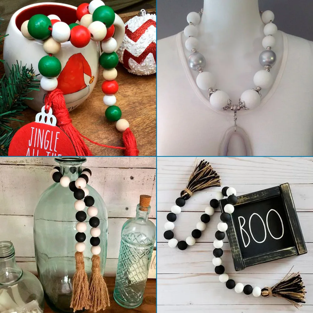 25mm 30mm Large Hole Natural White Wood Beads Spacer Round Balls for DIY Jewelry Craft Making Xmas Wooden Garland 50/100pc